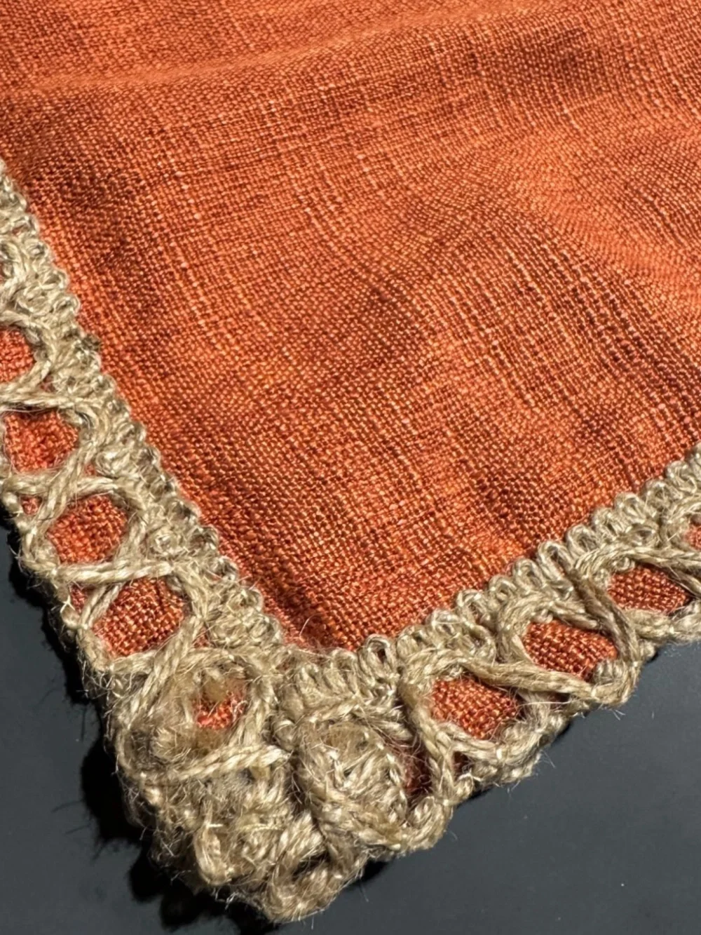 Phantoscope Orange Farmhouse Pillow Cover Linen Burlap Trim 18x18 NWOT
